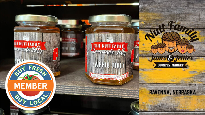 Nutt Family Jams and Jellies spotlight news photo showing their logo and several jars of their apple jelly
